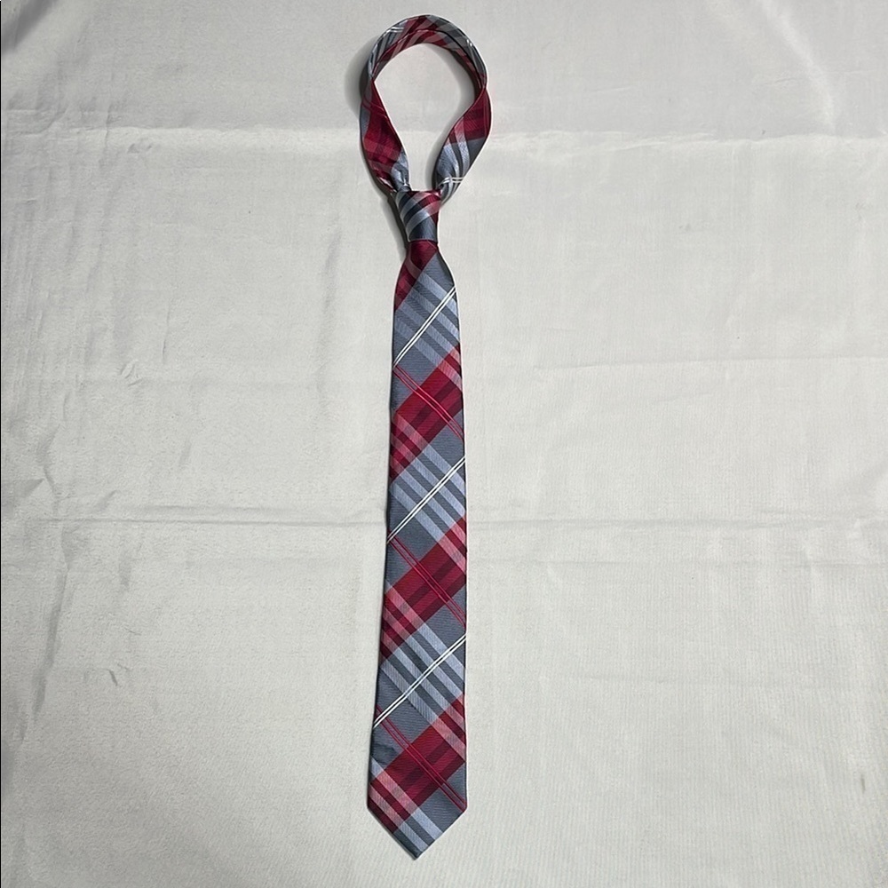 GEOFFREY BEENE Red and Gray Plaid Tie